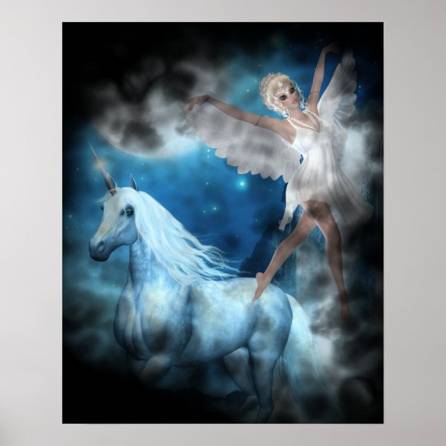 Sky Faerie Asparas and Unicorn Vignette Poster (Front)