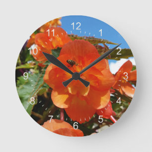 sky, flowers and bee round clock
