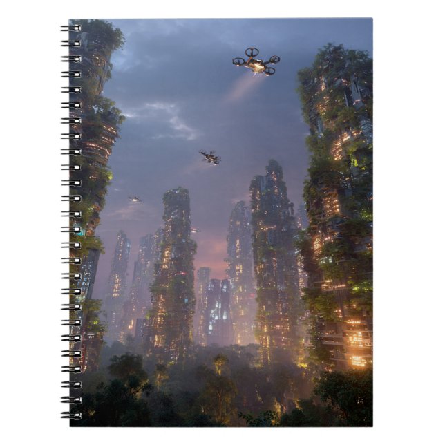 Sky Forest Futuristic Drone City Notebook (Front)