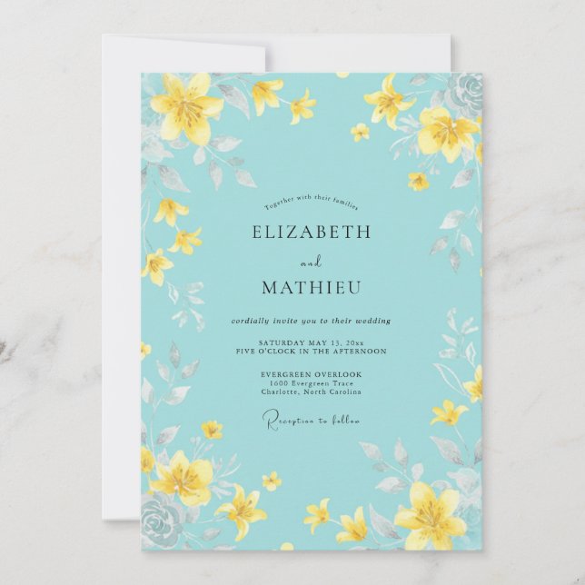 Sky Gold Bloom Wedding Invitation (Front)