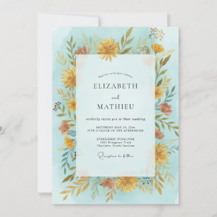 Sky Gold Wildflower Wedding Invitation