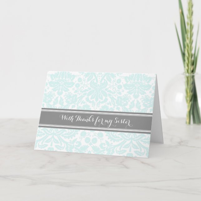 Sky Grey Damask Thank You Bridesmaid Sister (Front)