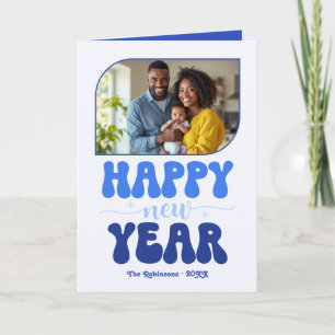Sky Groove Happy New Year Retro Groovy Photo Holiday Card