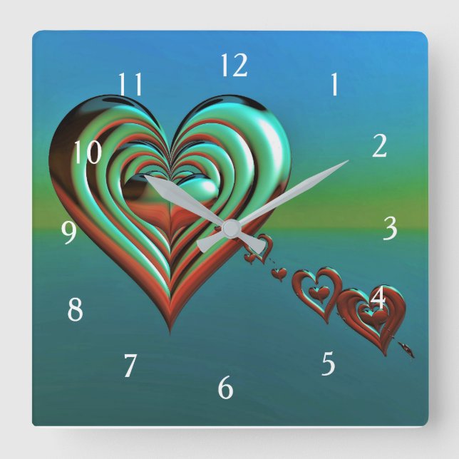 Sky High Hearts Square Wall Clock (Front)