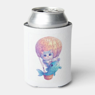 Sky High Kitty � Cute Whimsical Cat Adventure Can Cooler