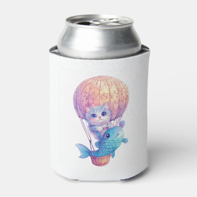 Sky High Kitty � Cute Whimsical Cat Adventure Can Cooler (Can Front)