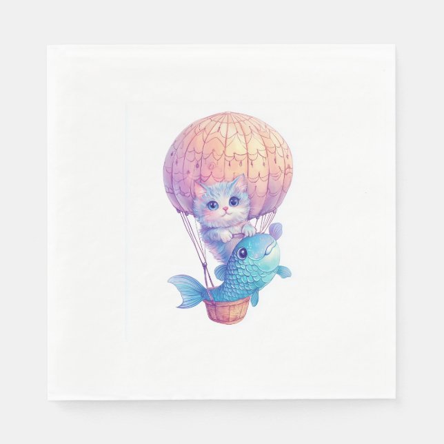 Sky High Kitty – Cute Whimsical Cat Adventure Napkin (Front)