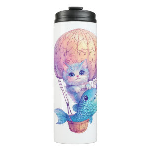 Sky High Kitty � Cute Whimsical Cat Adventure Thermal Tumbler