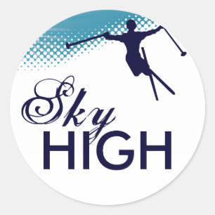 sky high skiing classic round sticker