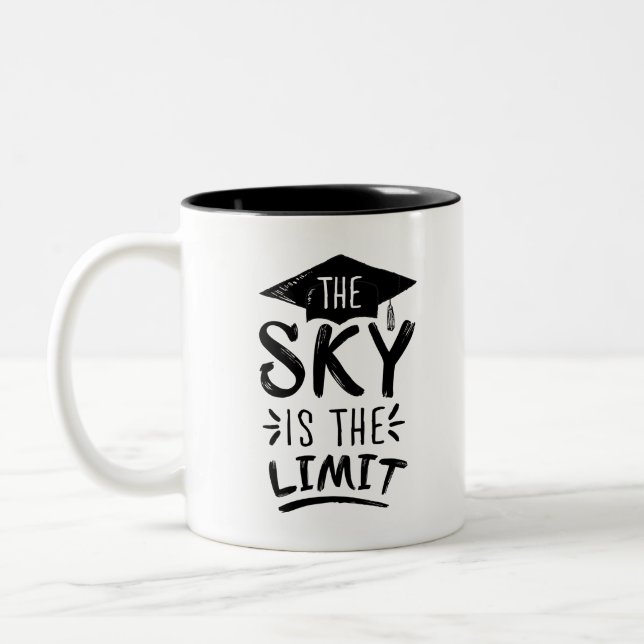 Sky is the Limit Clever Graduation Captions Cute Two-Tone Coffee Mug (Left)