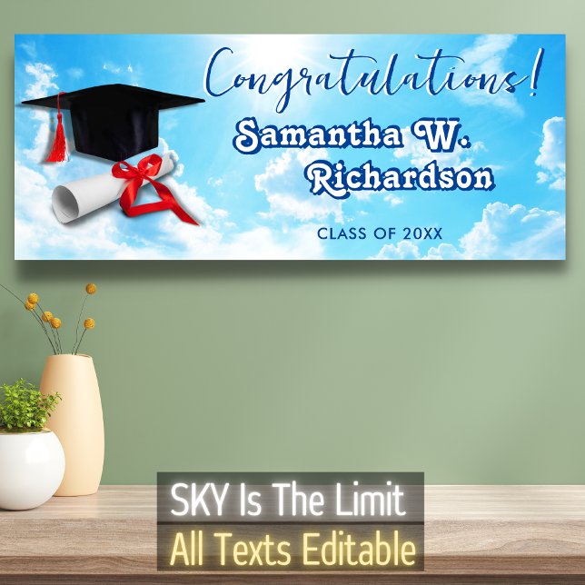 Sky Is The Limit Congrats Happy Graduation Party Banner (Creator Uploaded)