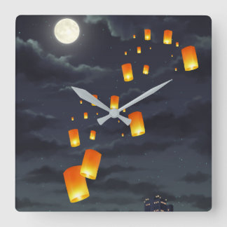 Sky lantern/yellow lamp/night light square wall clock