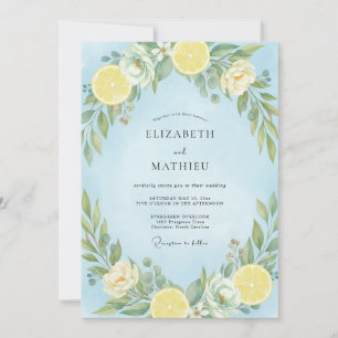 Sky Lemon Citrus Soft Eucalyptus Wedding Invitation