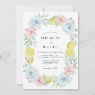 Sky Lemon Wreath Wedding Invitation