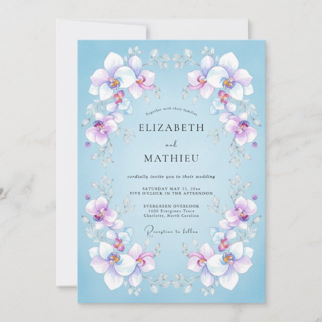 Sky Lilac Orchid Wedding Invitation (Front)