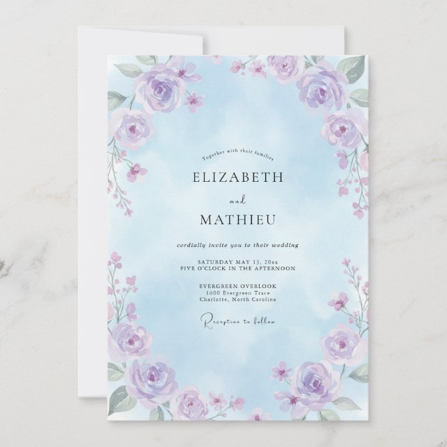 Sky Lilac Wildflower Wedding Invitation (Front)