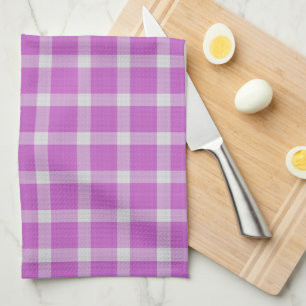 Sky Magenta and white plaid Tea Towel