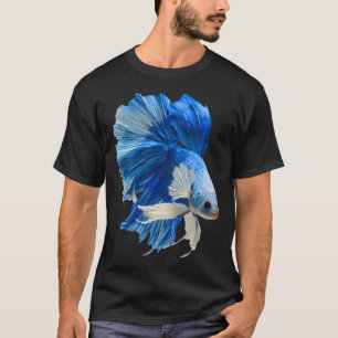 Sky Marble Halfmoon Betta Fish with Blue and White T-Shirt
