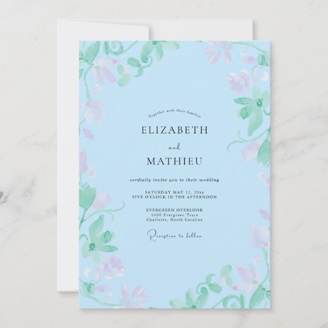 Sky Mint Petal Wedding Invitation (Front)