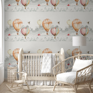 Sky of Clouds Hot Air Ballons Birds Wallpaper