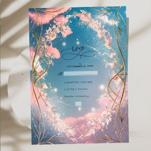 Sky of Love Ornate Rosy Florals Wedding RSVP Card