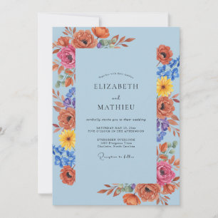 Sky Orange Wildflower Wedding Invitation