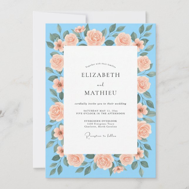 Sky Peach Painted Wedding Invitation (Front)