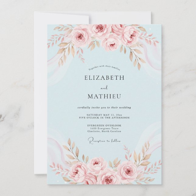 Sky Pink Peony Arch Wedding Invitation (Front)