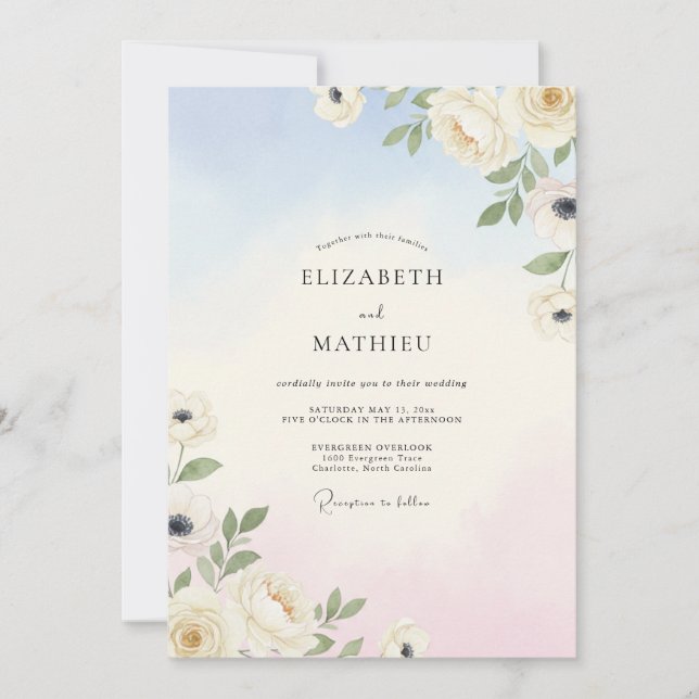 Sky Pink Petal Wedding Invitation (Front)