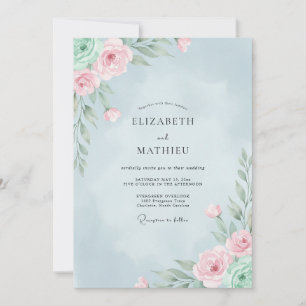 Sky Pink Ranunculus Eucalyptus Wedding Invitation