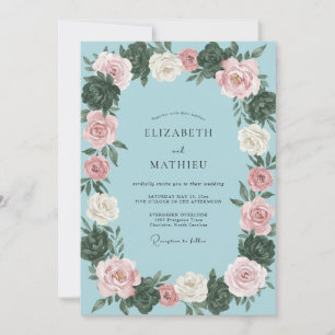 Sky Pink Wreath Wedding Invitation