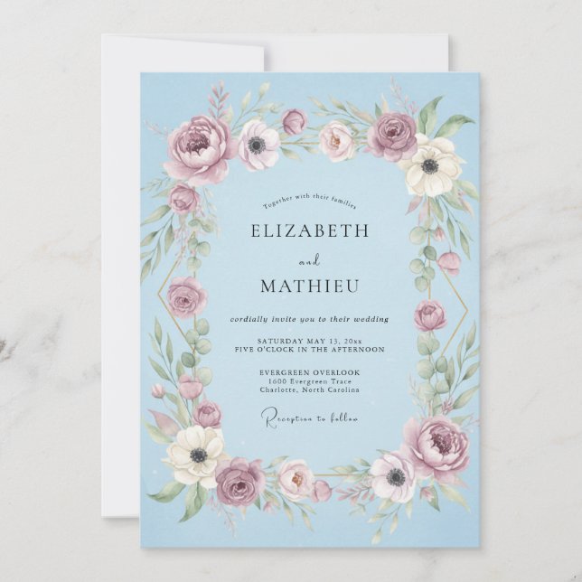 Sky Plum Anemone Wedding Invitation (Front)