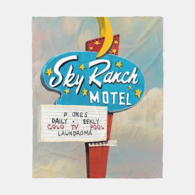 Sky Ranch Motel Sign Fleece Blanket (Front)