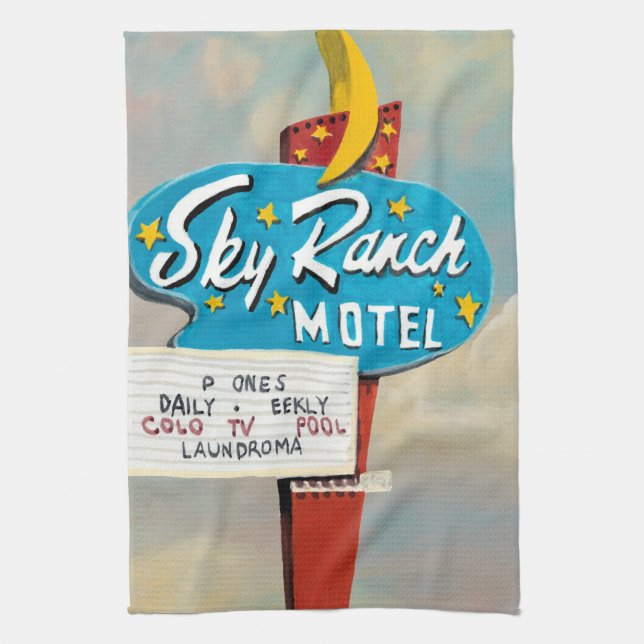 Sky Ranch Motel Sign Tea Towel (Vertical)