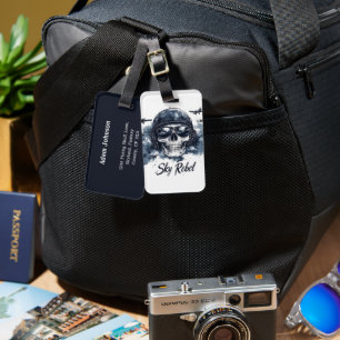 Sky Rebel Skull with Pilot Helmet and Sunglasses Luggage Tag