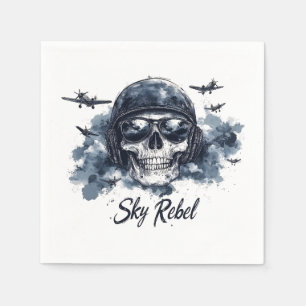 Sky Rebel Skull with Pilot Helmet and Sunglasses Napkin
