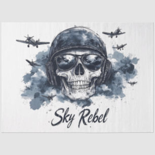 Sky Rebel Skull with Pilot Helmet and Sunglasses Tissue Paper