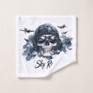 Sky Rebel Skull with Pilot Helmet and Sunglasses Wash Cloth