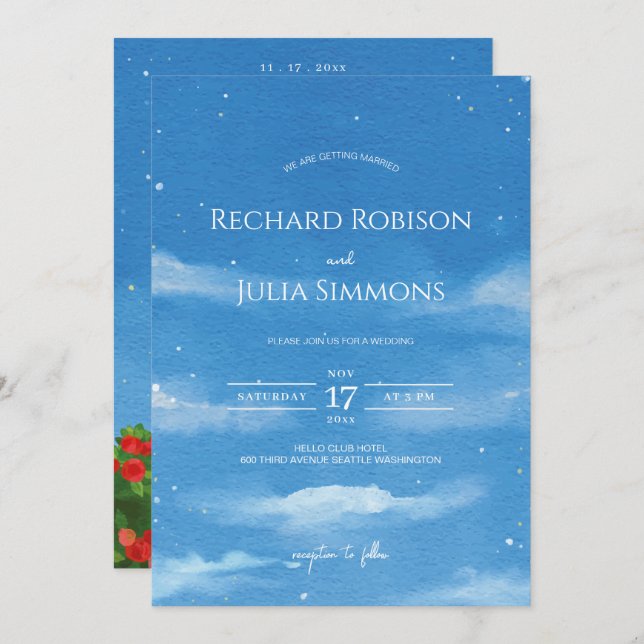 SKY Save The Date Invitation /Watercolor Sky Cloud (Front/Back)