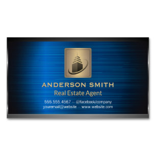 Sky Scraper Building   Blue Metallic Background Magnetic Business Card