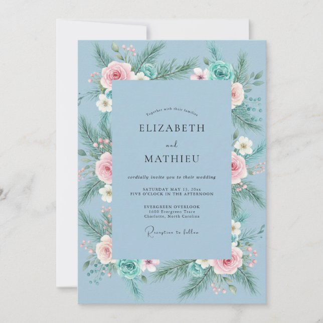 Sky Soft Blush Peony Wedding Invitation (Front)