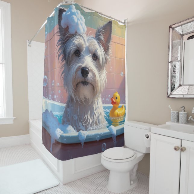 Sky Terrier Sloppy Sleepy Cute Funny  Shower Curtain (In Situ)