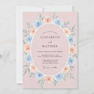 Sky Warm Peach Wreath Wedding Invitation