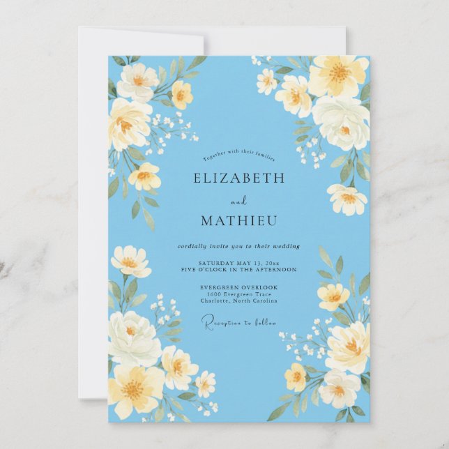 Sky Yellow Ranunculus Eucalyptus Wedding Invitation (Front)