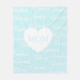 Skyblue Elegant Script Family Names Monogram Heart Fleece Blanket