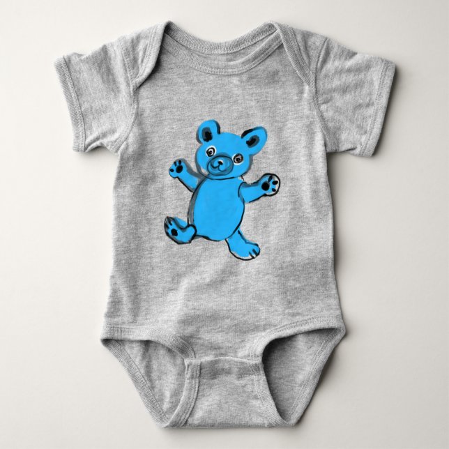 Skyblue teddy bear baby bodysuit (Front)