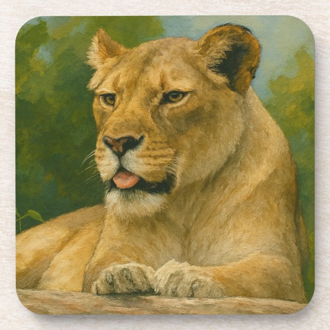 Skybound Grace – Lioness on the Ledge Coaster (Front)