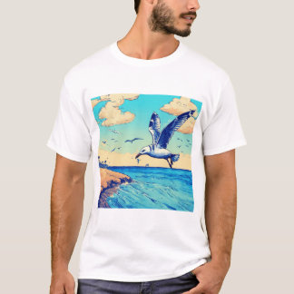 Skybound Seagull: A Journey of Elegance" T-Shirt