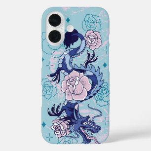 Skybound Serpent - Blue Dragon Floral iPhone 16 Case