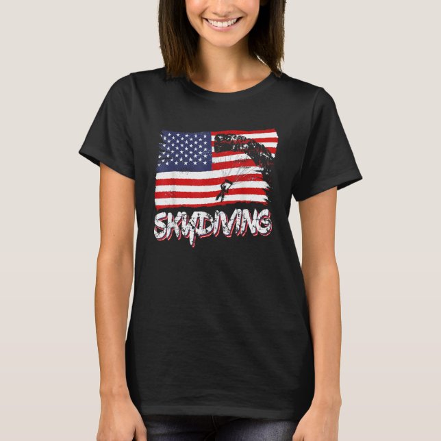 Skydive Parachute Skydiver Parachutist USA Flag Di T-Shirt (Front)
